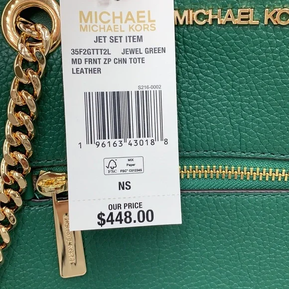 Michael Kors Jet Set Item Medium Front Pocket Shoulder Chain Tote JEWEL GREEN